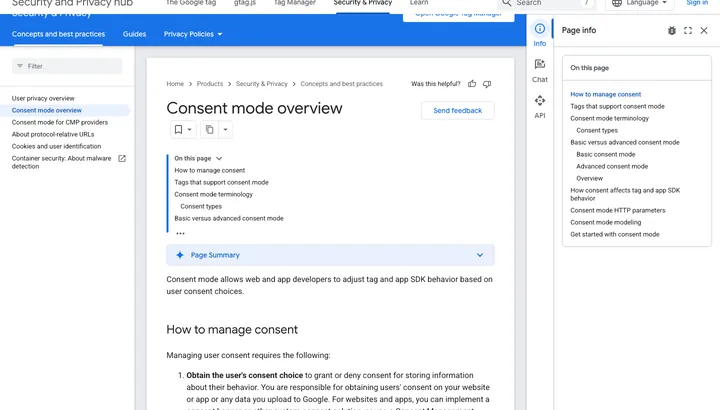 Consent Mode v2 — skærmbillede af værktøjets flade