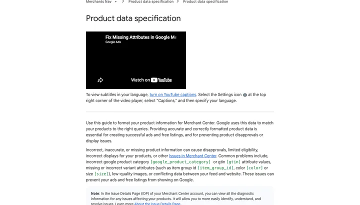 Google Merchant Center — skærmbillede af værktøjets flade