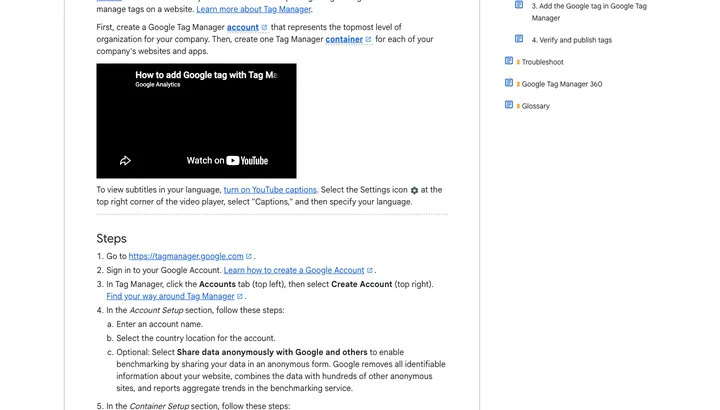 Google Tag Manager — skærmbillede af værktøjets flade