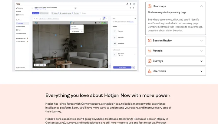 Hotjar — skærmbillede af værktøjets flade