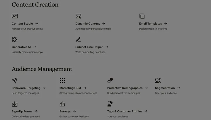 Mailchimp — skærmbillede af værktøjets flade