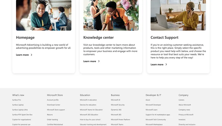 Microsoft Ads (Bing) — skærmbillede af værktøjets flade