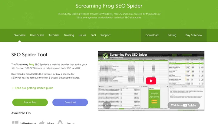 Screaming Frog — skærmbillede af værktøjets flade